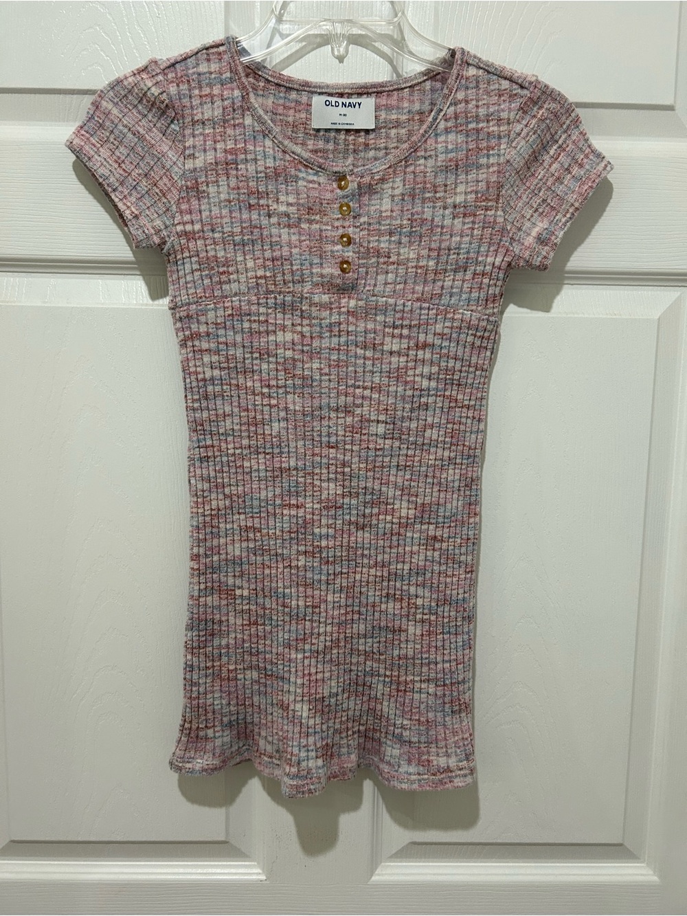 Old Navy Pink Multicolor Ribbed Knit Button-Front Girls Dress